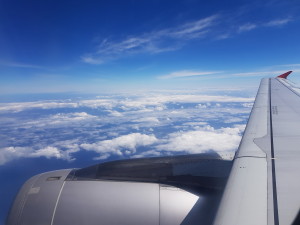 Beautiful wing view above the clouds